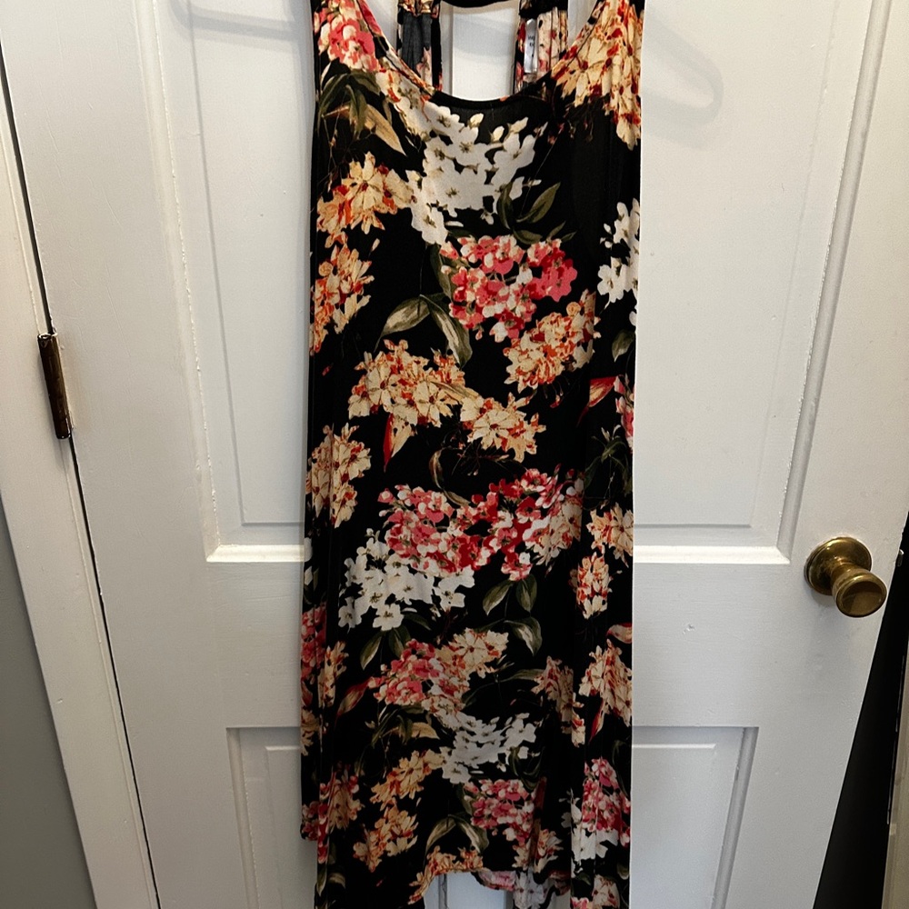 Floral Black slip on dress or cover up. Comfortable yet classy